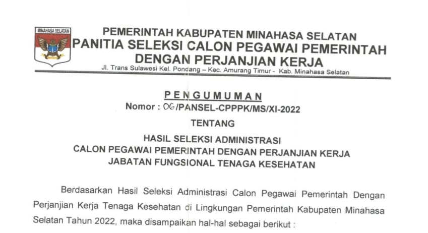 Hasil Seleksi Administrasi Calon P3K Tenaga Kesehatan 2022