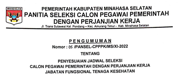 Penyesuaian Jadwal Seleksi Calon PPPK Tenaga Kesehatan T.A. 2022