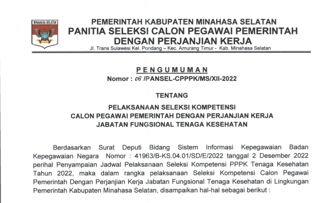 Pelaksanaan Seleksi Kompetensi Calon PPPK Jabatan Fungsional Tenaga Kesehatan