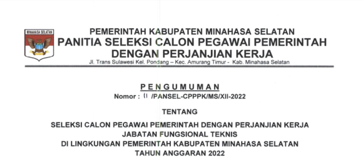 Seleksi Calon PPPK Jabatan Fungsional Teknis TA 2022