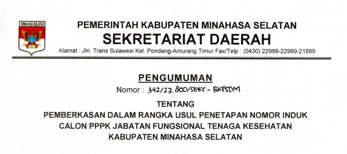 Pengumuman Pemberkasan Dalam Rangka Usul Penetapan Nomor Induk Calon PPPK Tenaga Kesehatan