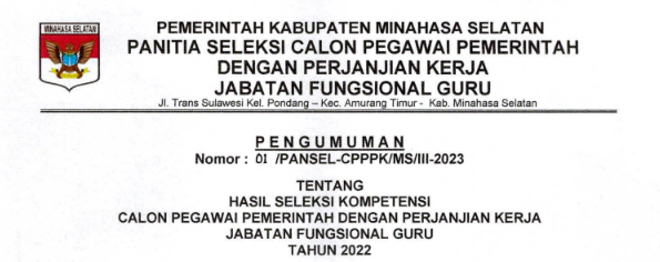 PENGUMUMAN HASIL SELEKSI PPPK GURU TAHUN 2022