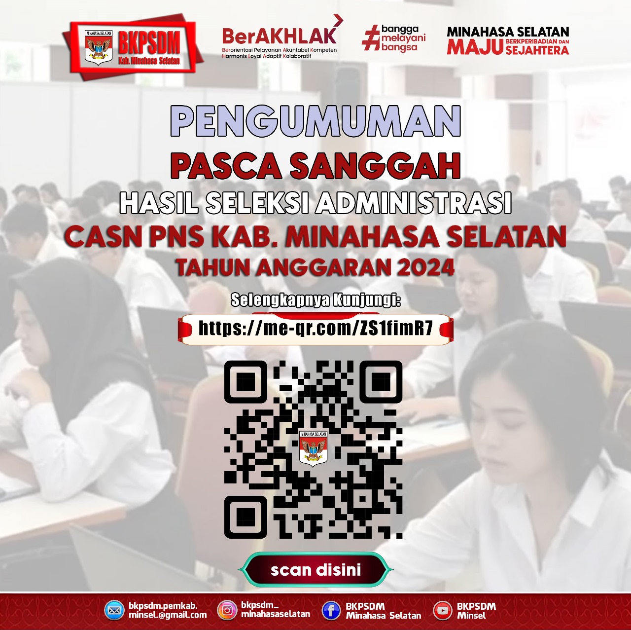 Pengumuman Hasil Seleksi Administrasi Pasca Sanggah CASN PNS T.A. 2024